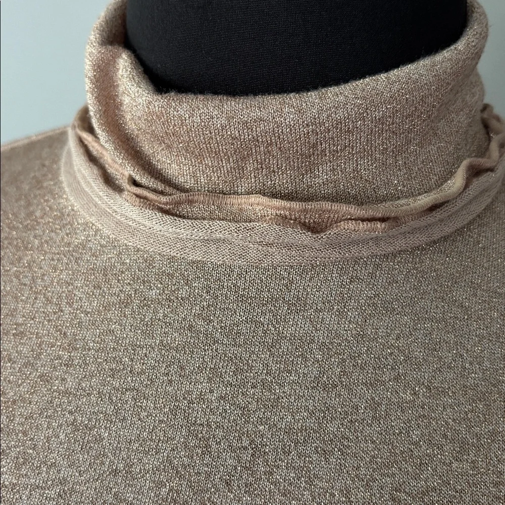 J. Crew Shimmering Beige Blush Knit Turtleneck Top with Ruffle hem